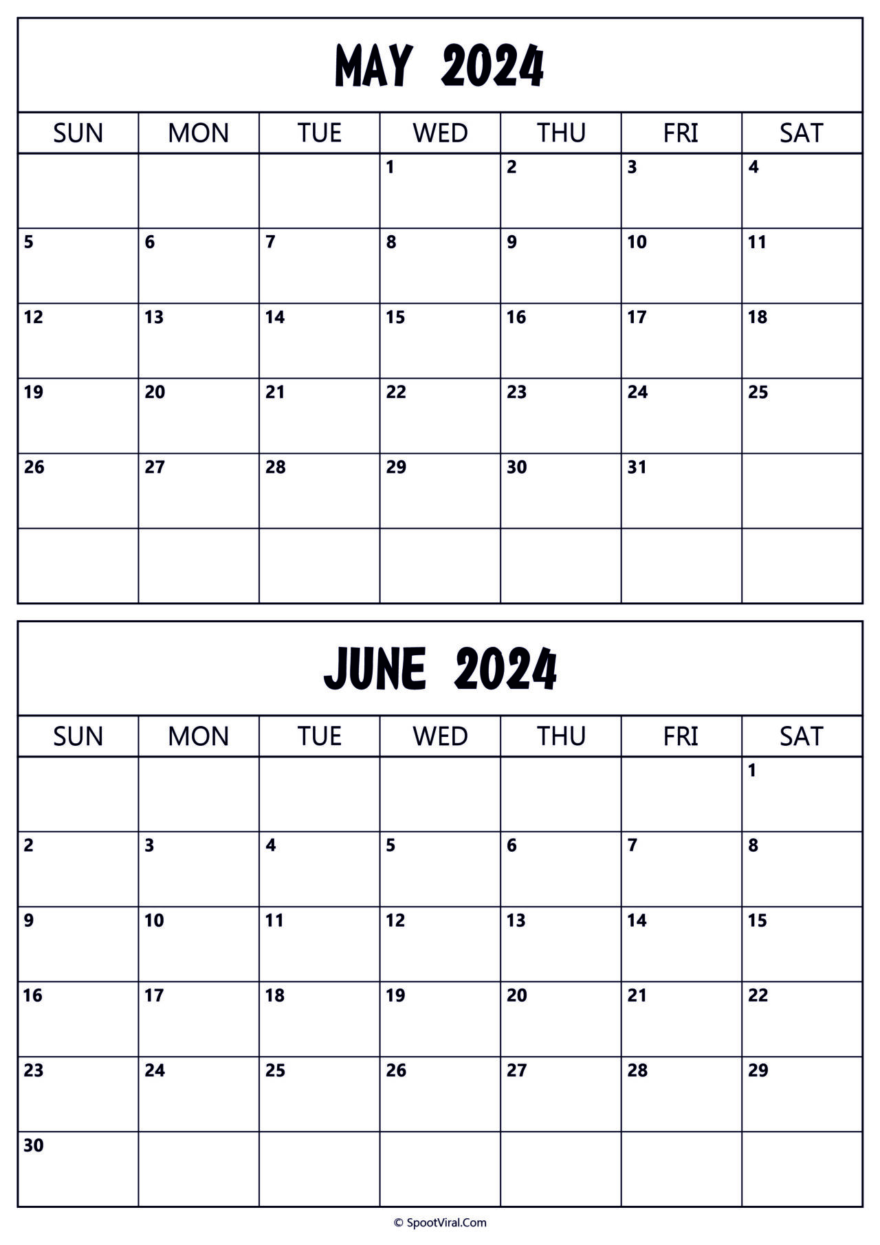 May June 2024 Calendar Templates SpootViral