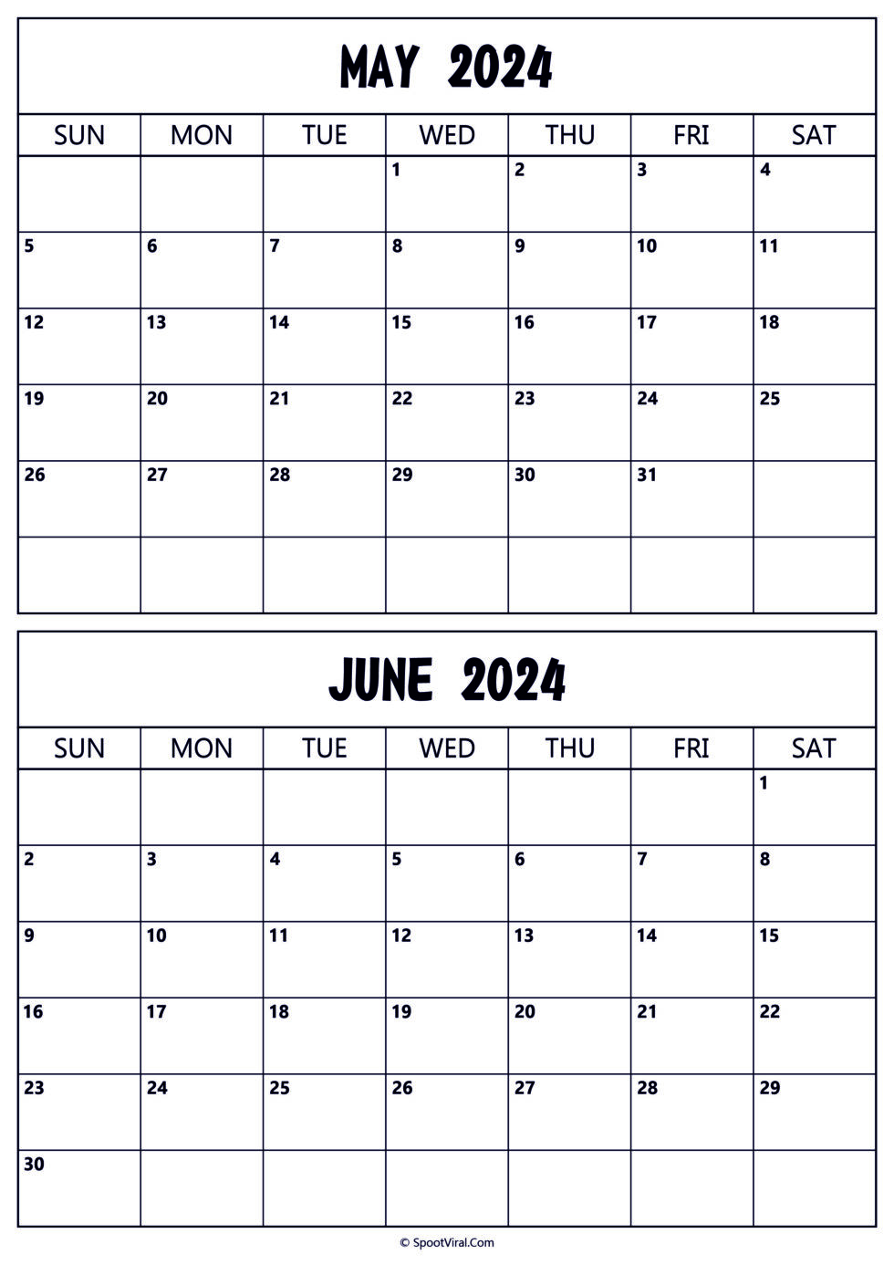 May June 2024 Calendar Templates - SpootViral
