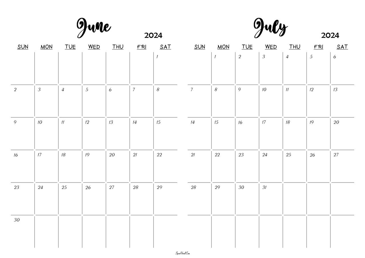 June July 2024 Calendar Templates SpootViral