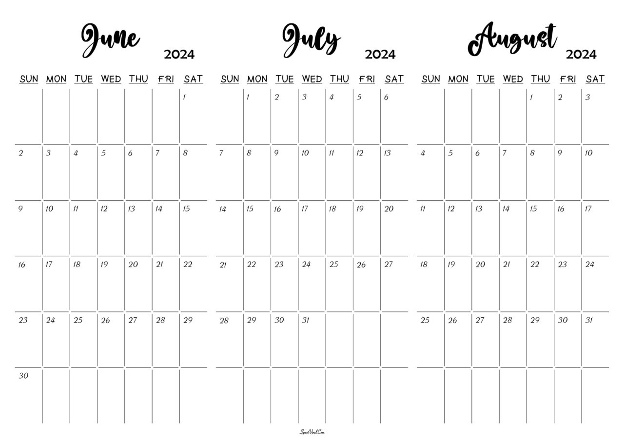June To August 2024 Calendar Templates SpootViral