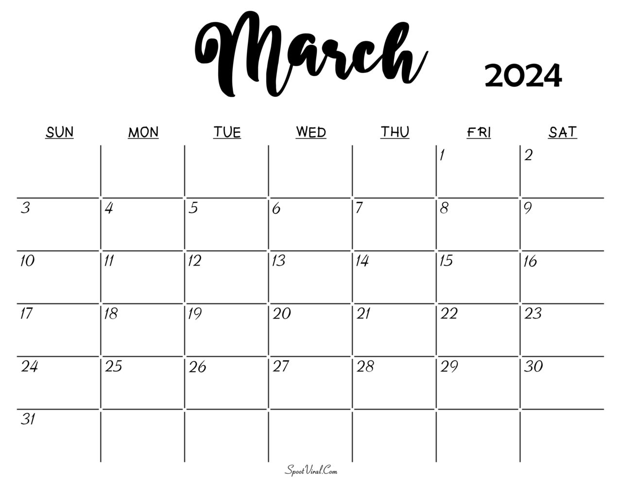 Free March 2024 Calendar Printable