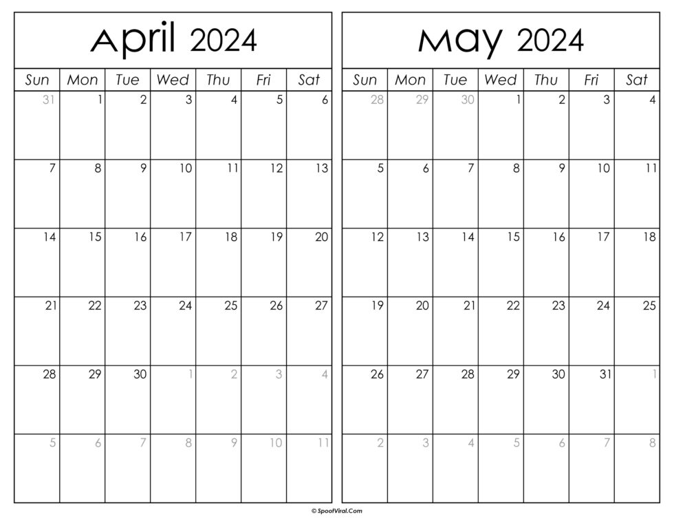 April May 2024 Calendar Templates - SpootViral