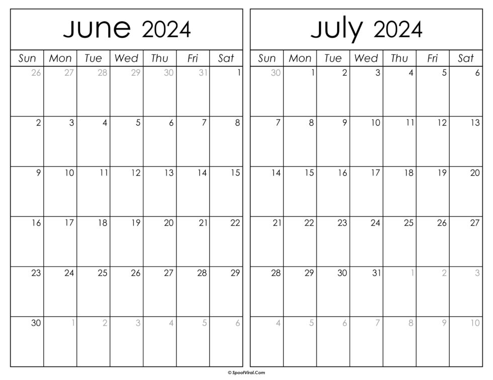 June July 2024 Calendar Templates SpootViral