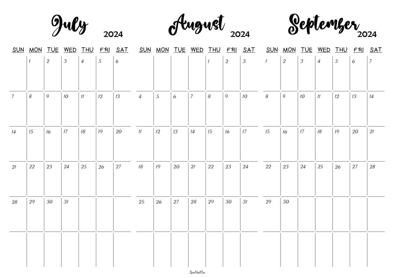 July To September 2024 Calendar Templates SpootViral