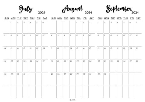 July To September 2024 Calendar Templates - SpootViral