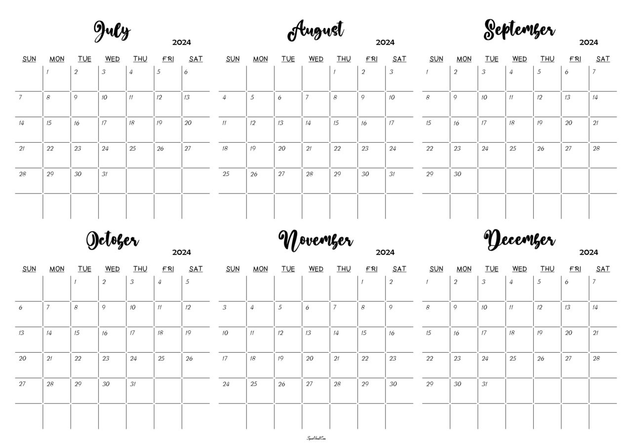 July to December 2024 Calendar Templates