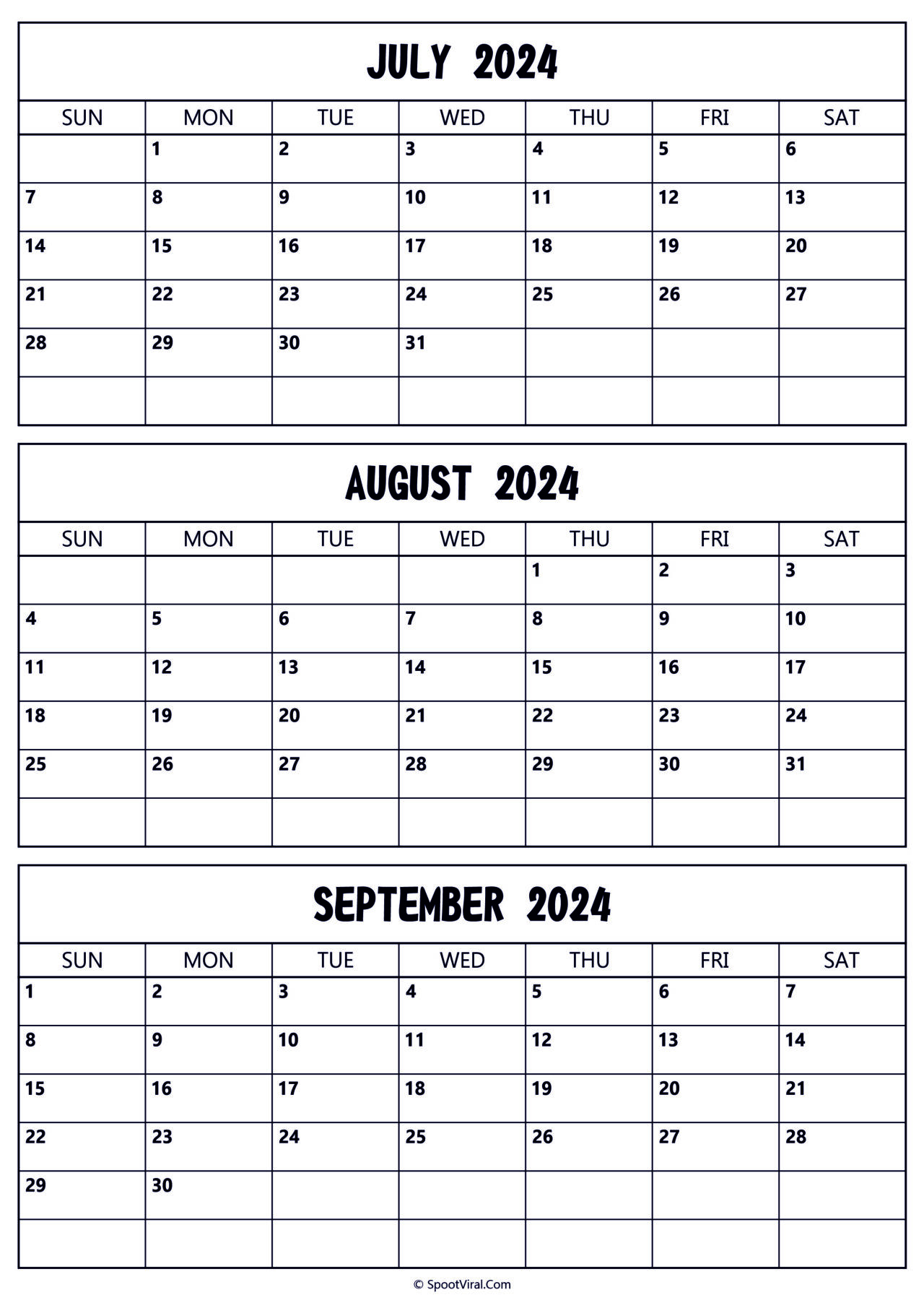 July To September 2024 Calendar Templates SpootViral