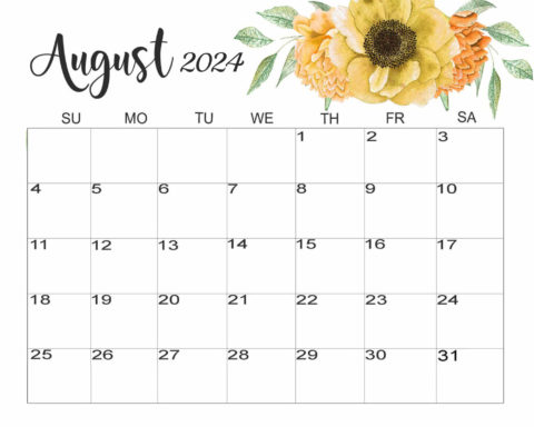 Floral August 2024 Calendar Cute