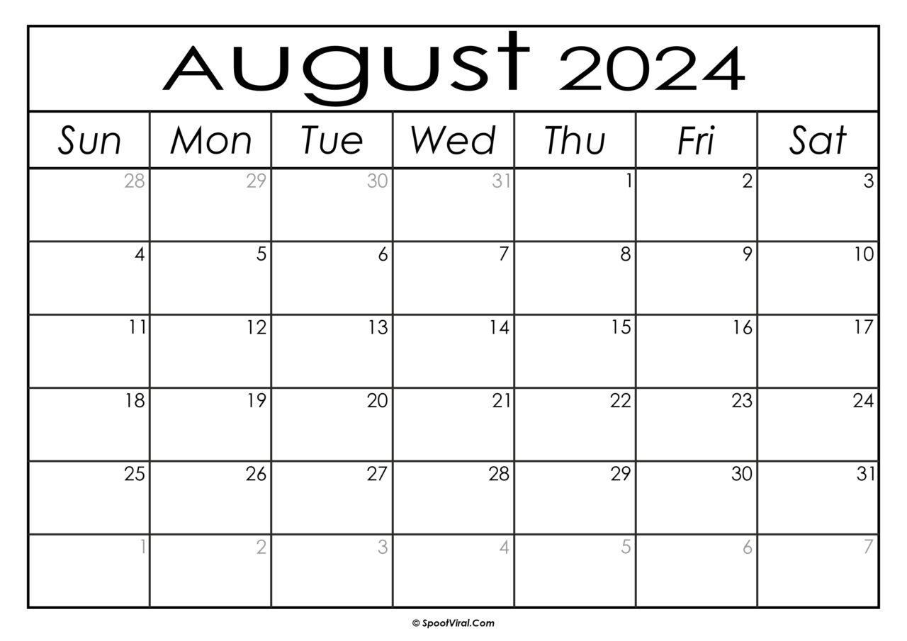 Free August 2024 Calendar Printable