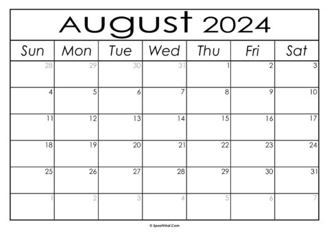 Free August 2024 Calendar Printable