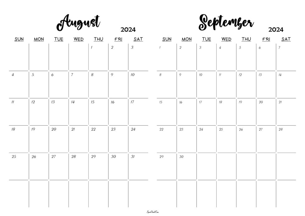 August September 2024 Calendar Templates - Spootviral