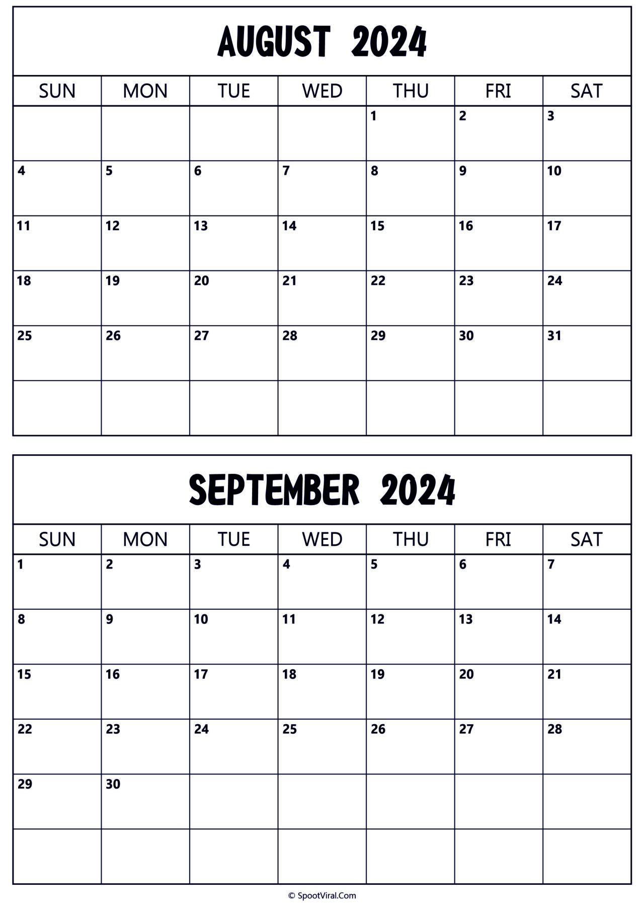 August September 2024 Calendar Templates - SpootViral