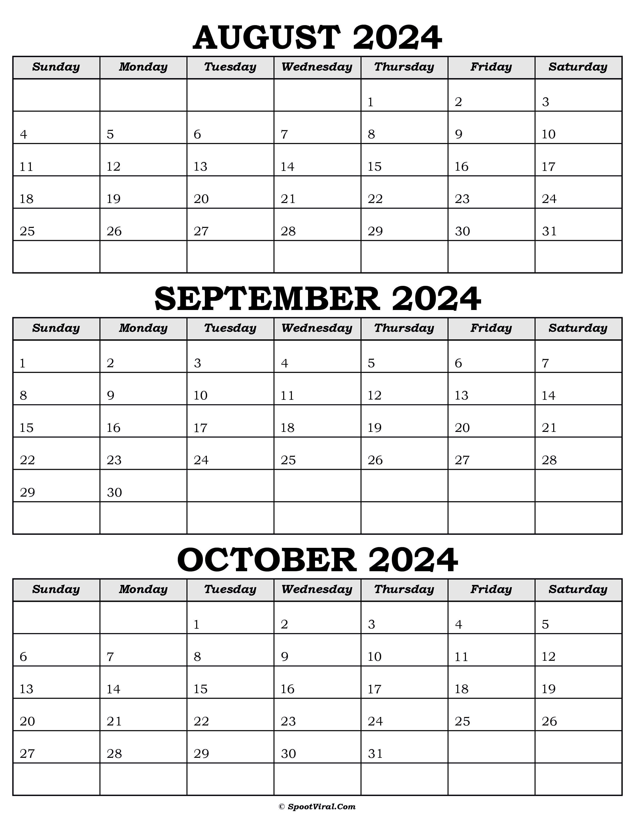 August To October 2024 Calendar Templates SpootViral