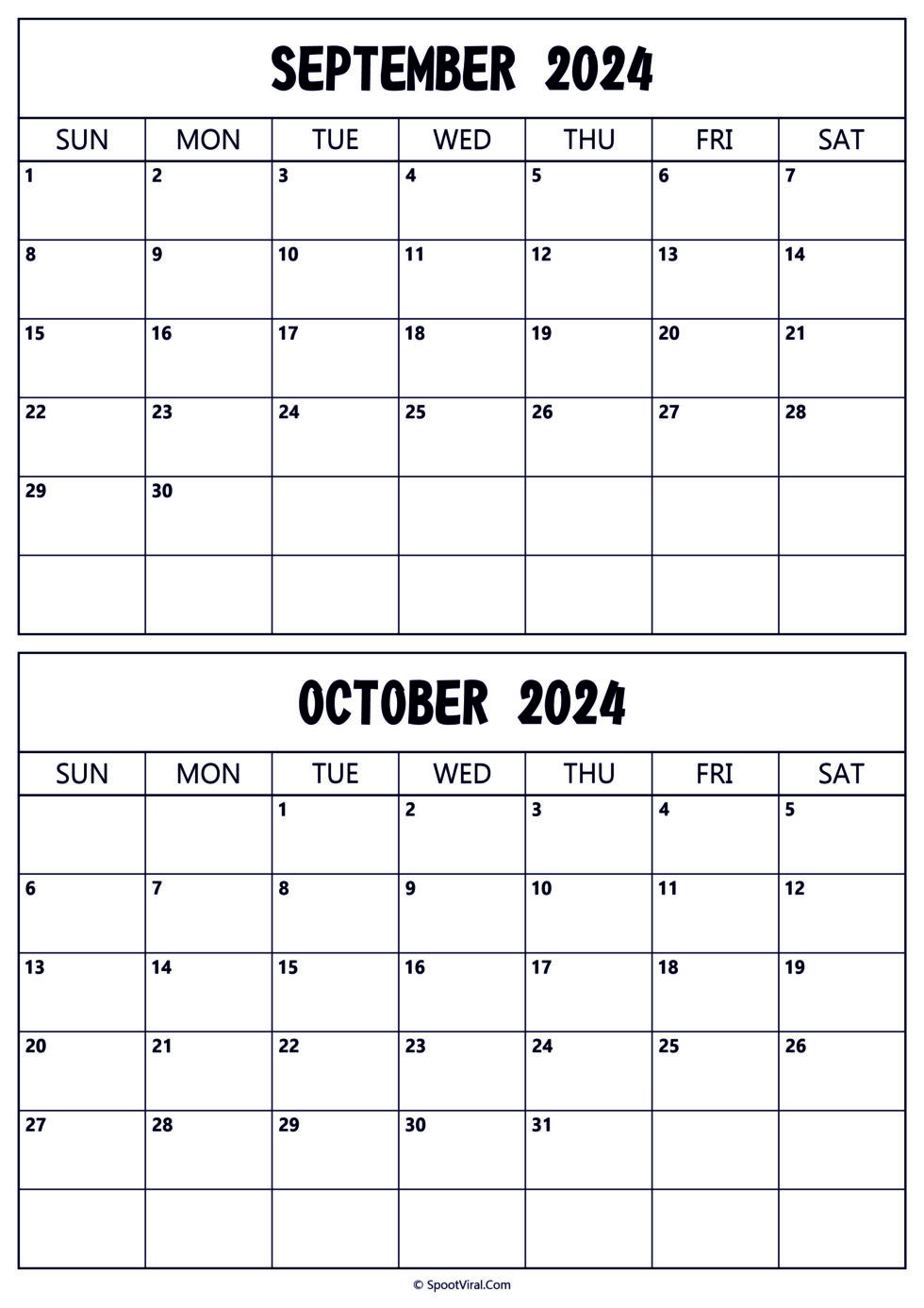 September October 2024 Calendar Templates - SpootViral