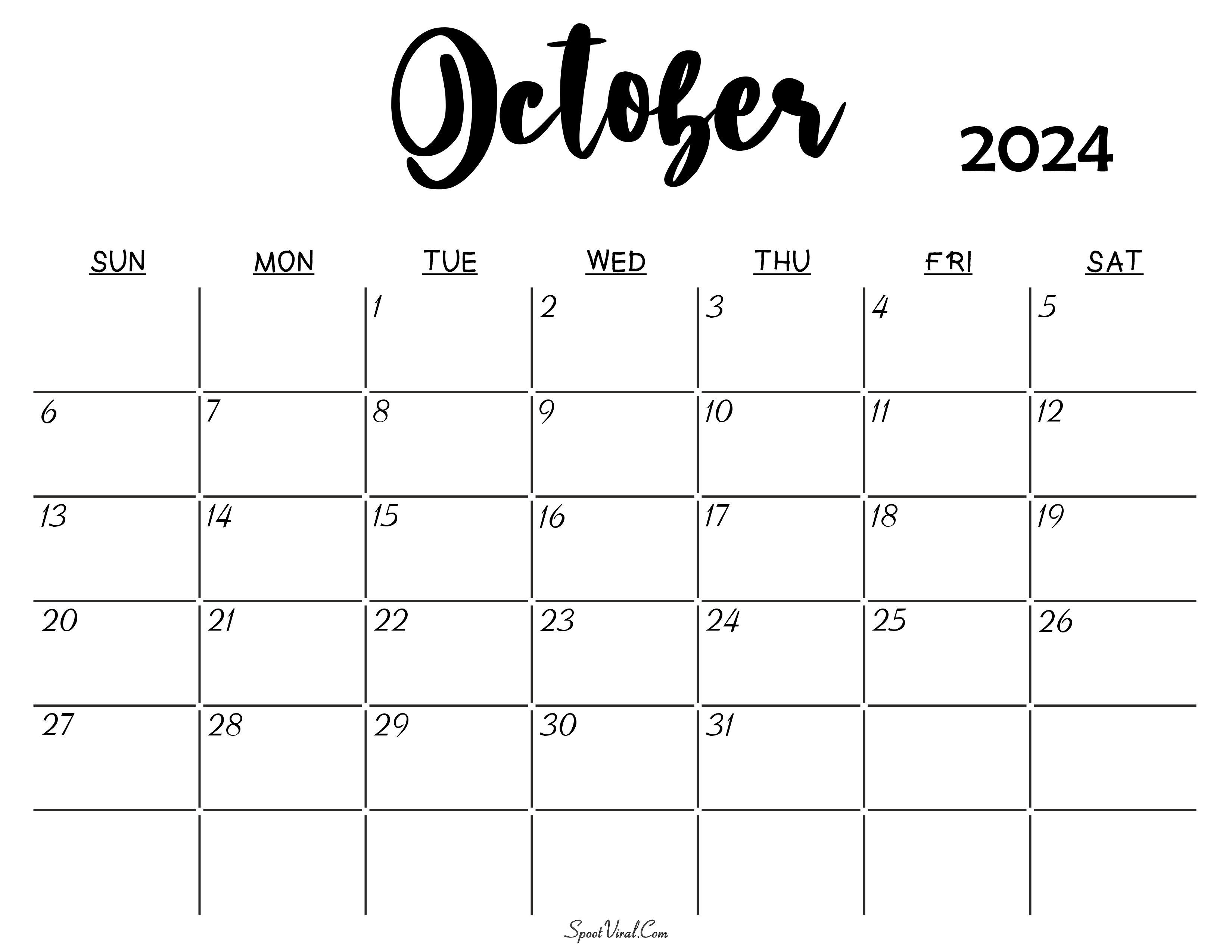 Free October 2024 Calendar Printable