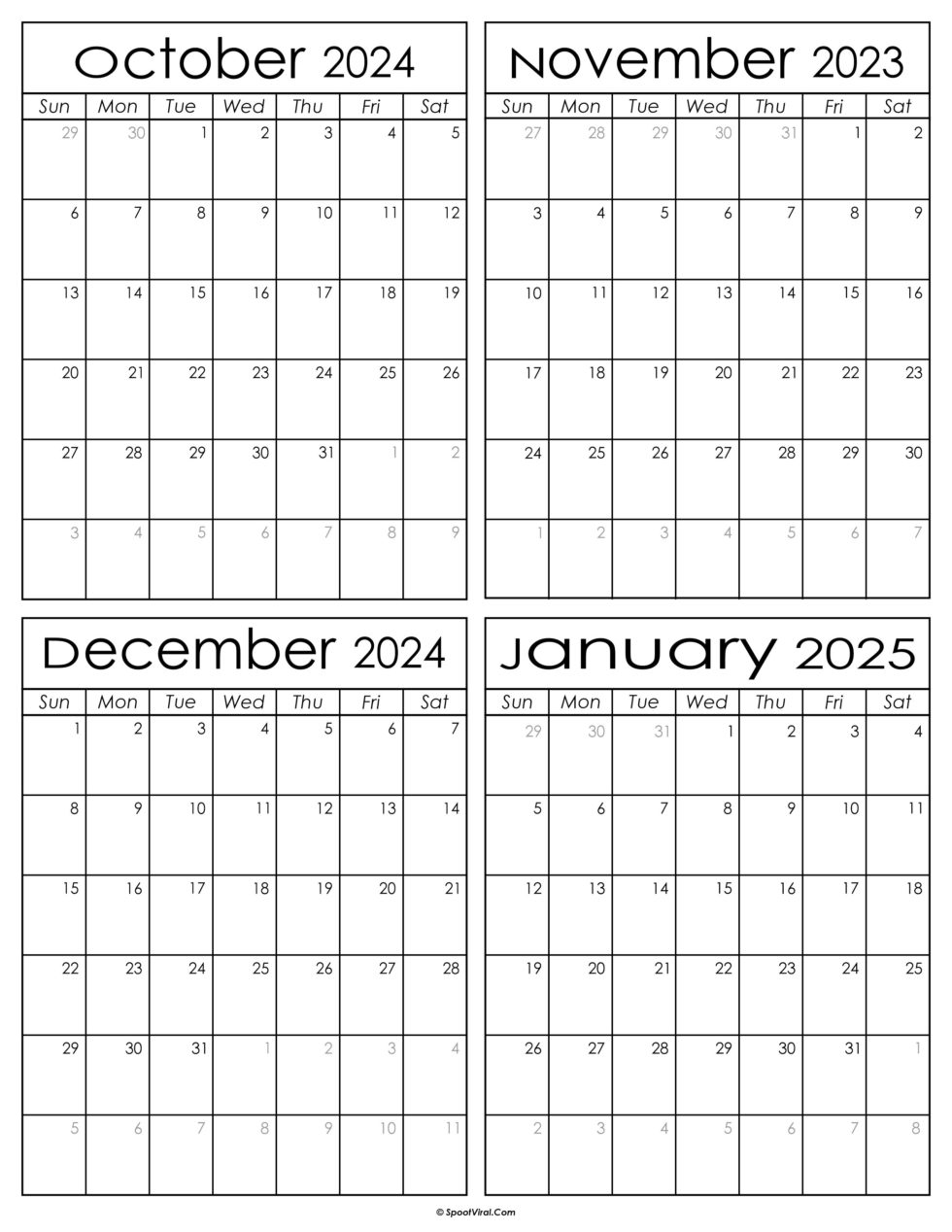 October 2024 To January 2025 Calendar Templates SpootViral