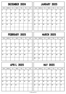 2024 December to 2025 May Calendar