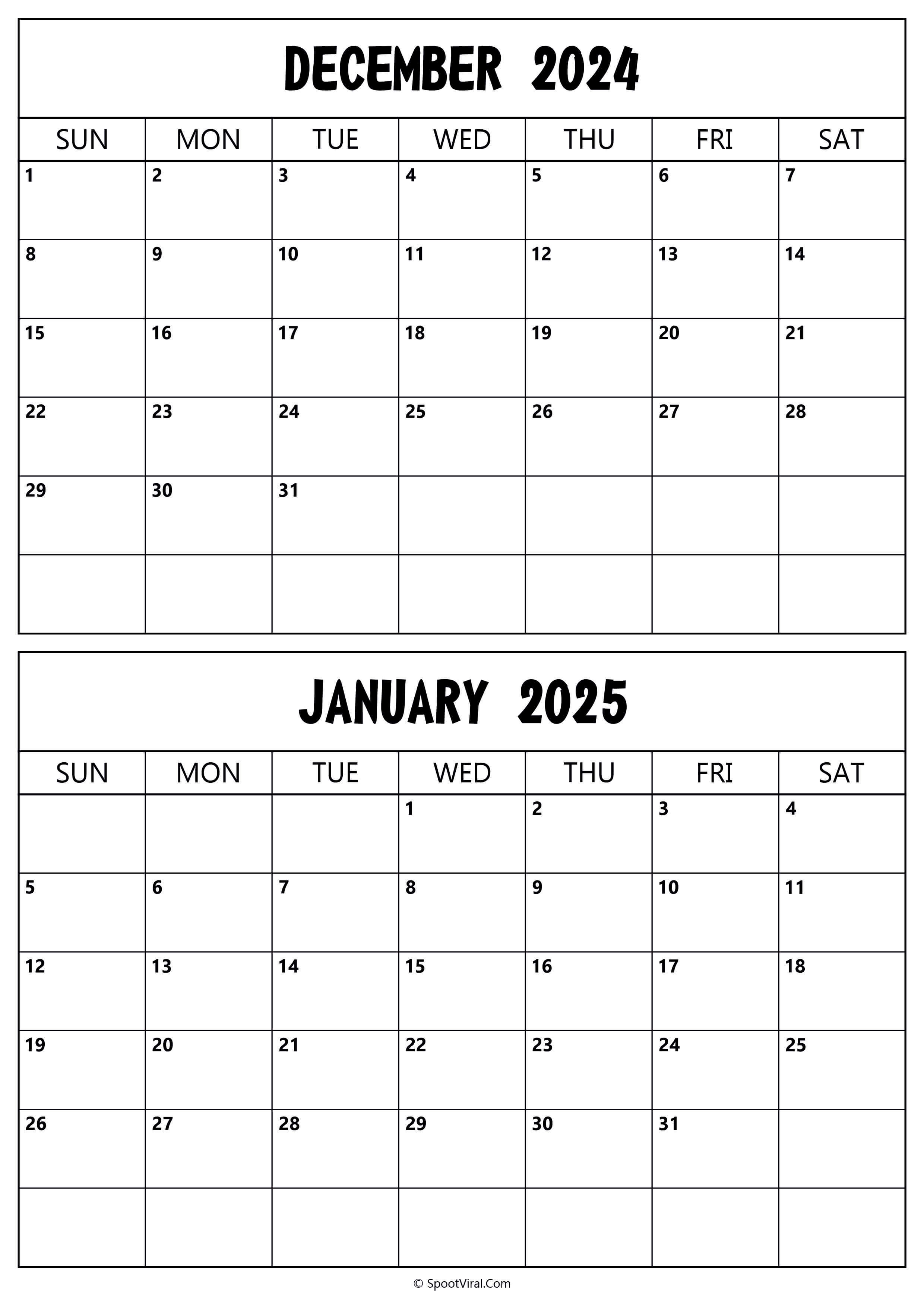 Calendar 2024 December 2025 January