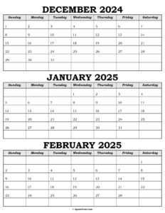 Calendar December 2024 January February 2025