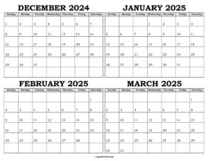 Calendar December 2024 to March 2025