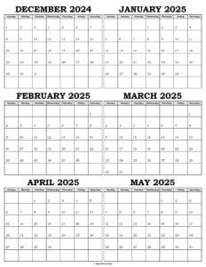 Calendar December 2024 to May 2025