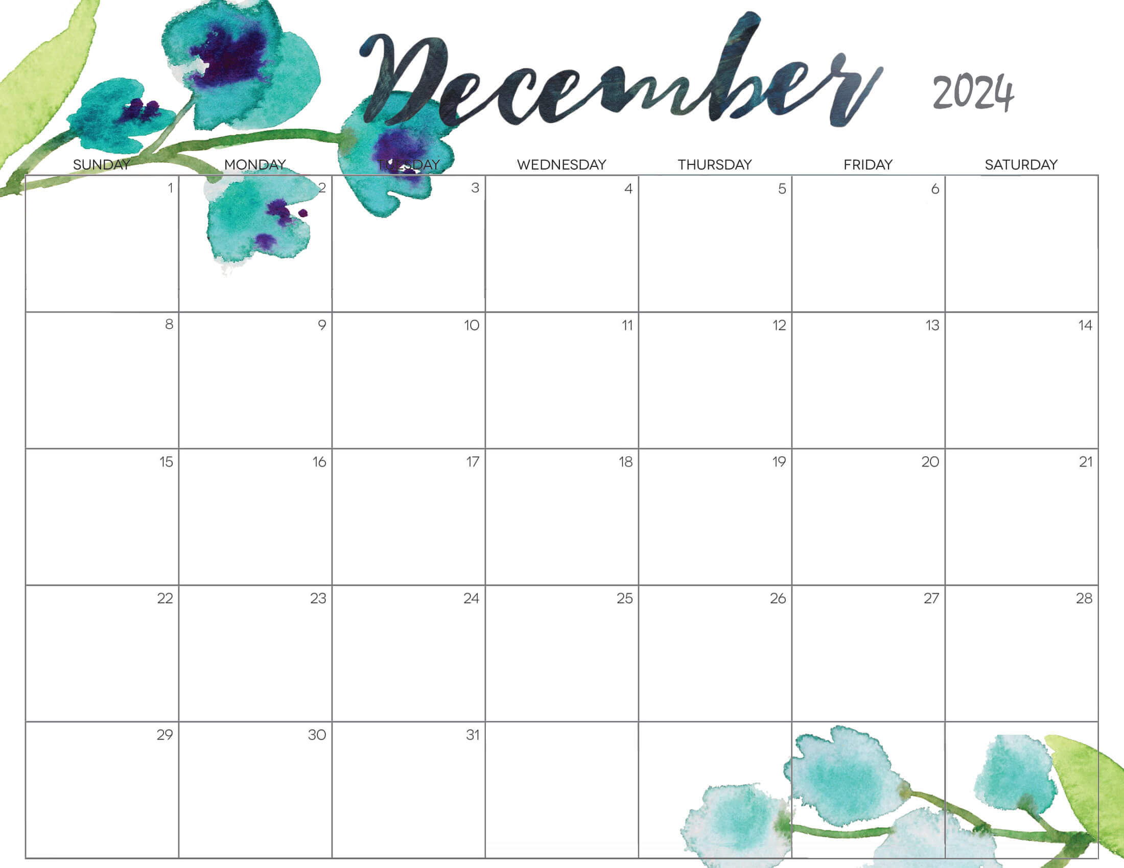 Cute December Calendar 2024 Printable