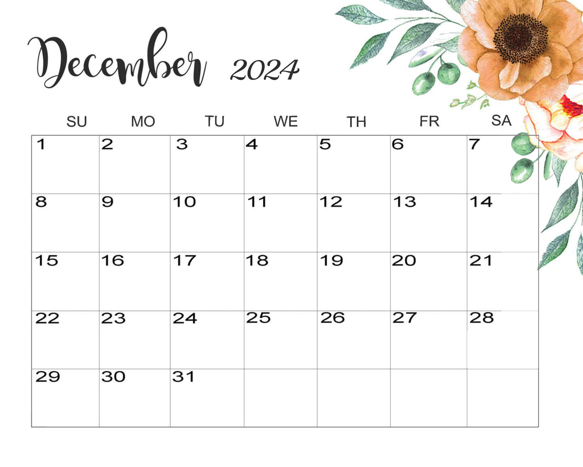 December 2024 Calendar Cute