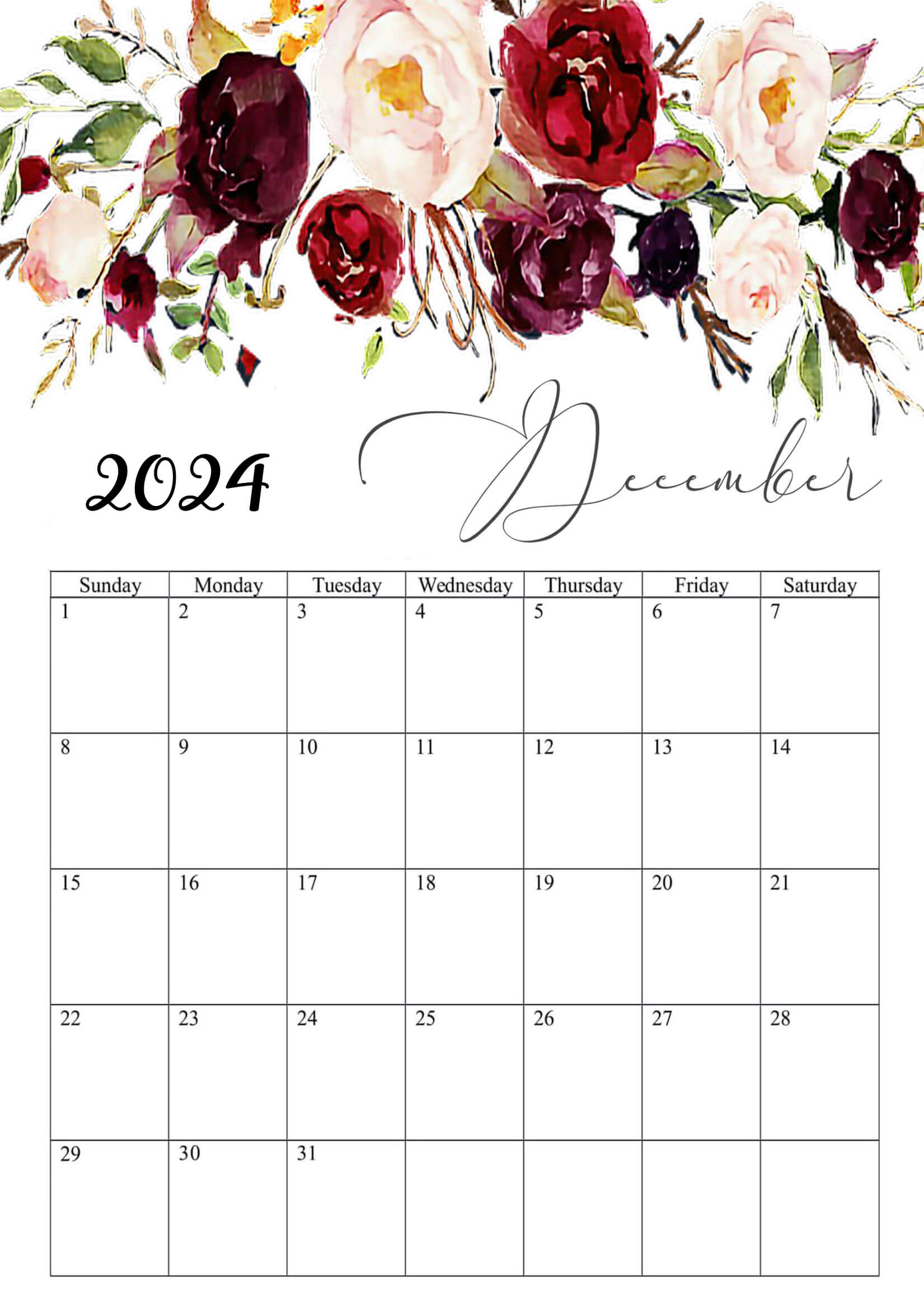December 2024 Calendar Floral