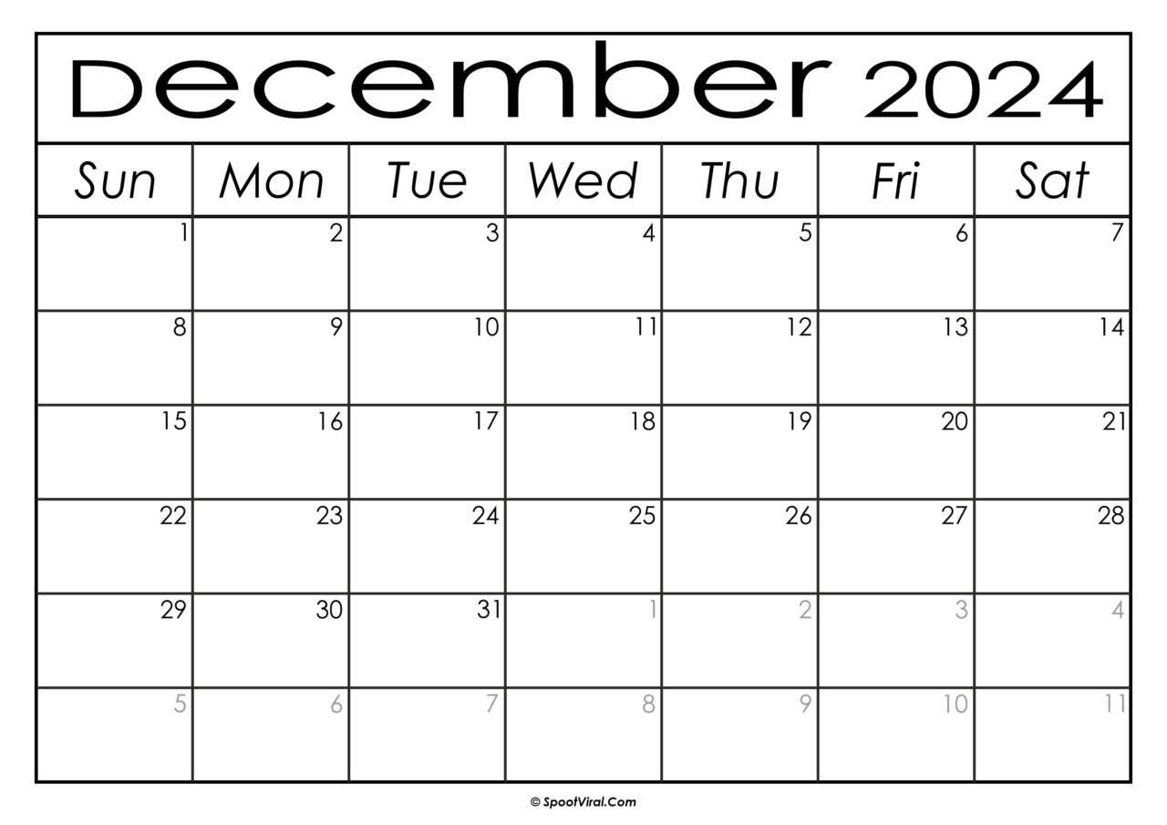 Free December 2024 Calendar Printable