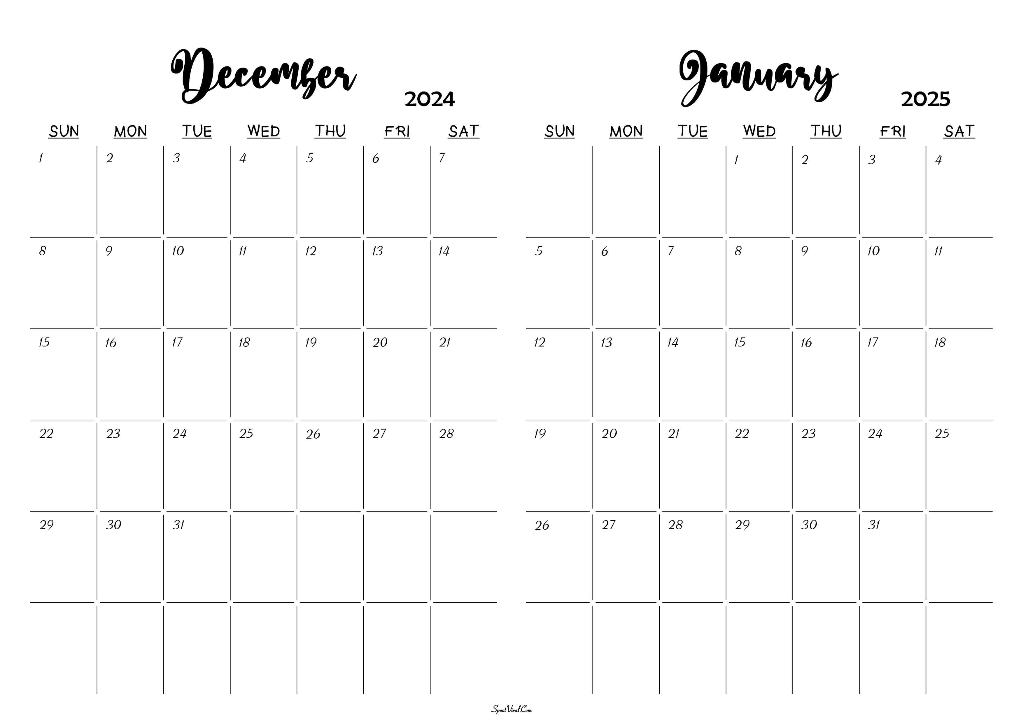 December 2024 January 2025 Calendar