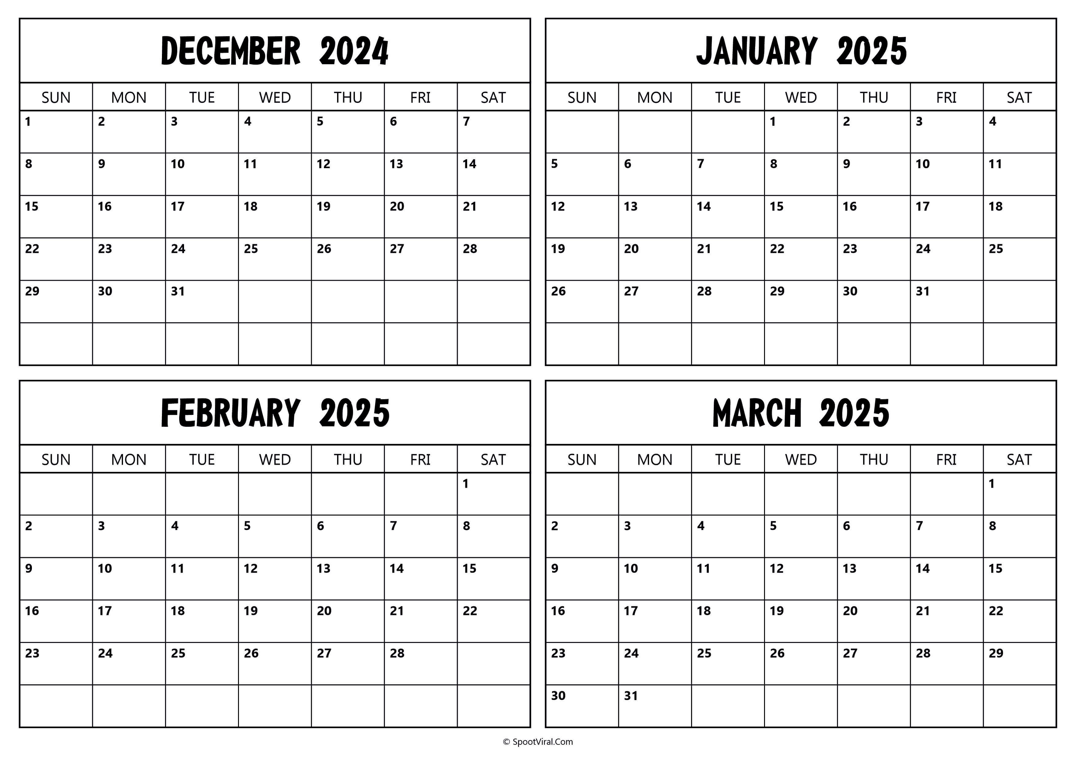 December 2024 To January 2025 Calendar Templates - SpootViral