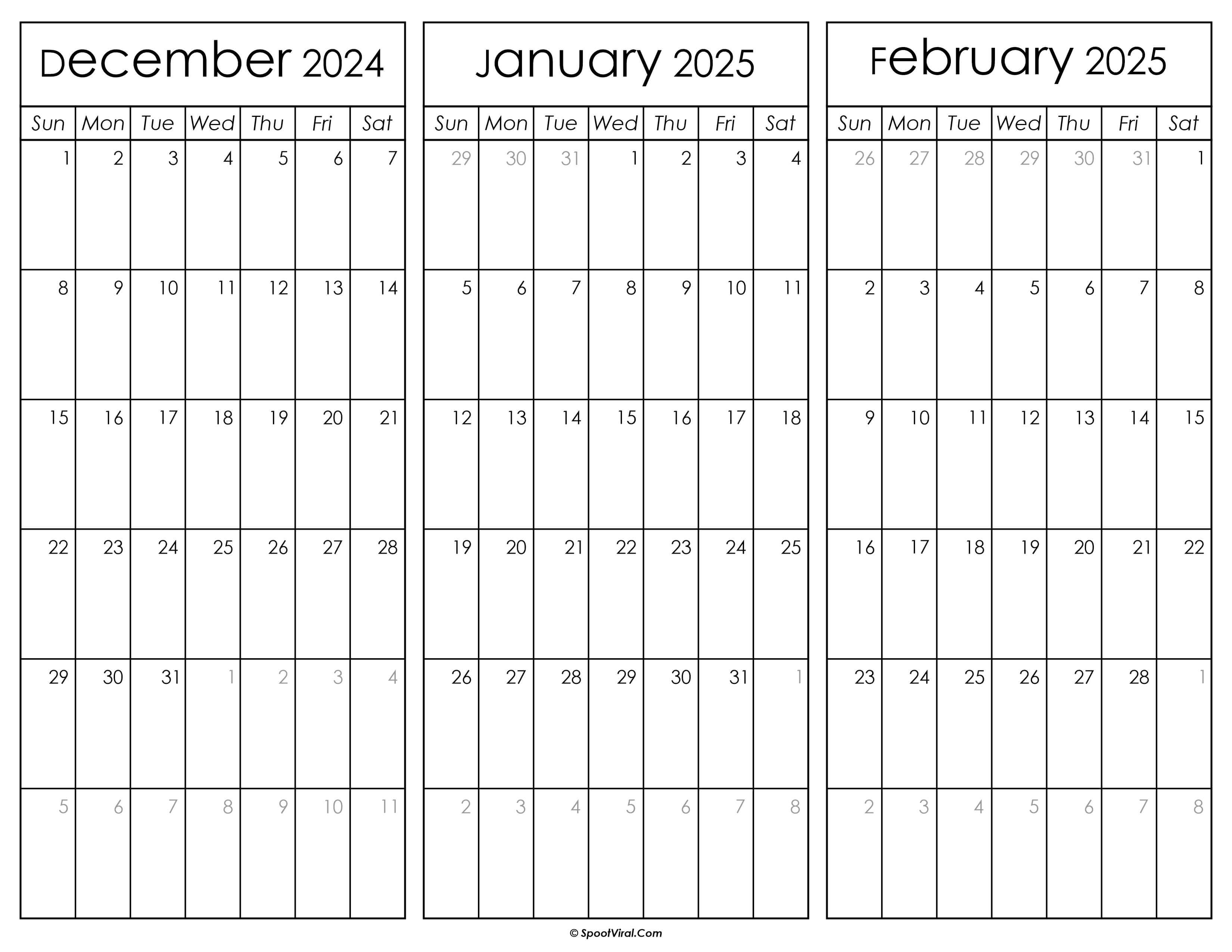 December 2024 and January February 2025 Calendar