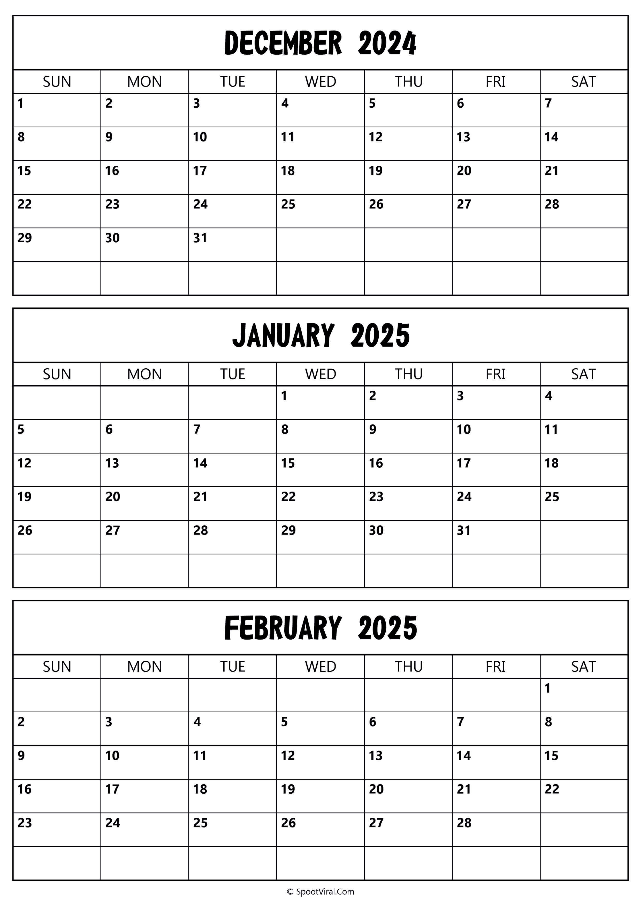 December 2024 to February 2025 Calendar