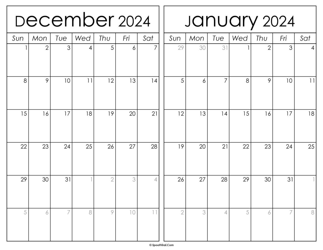 December 2024 January 2025 Calendar Templates - SpootViral