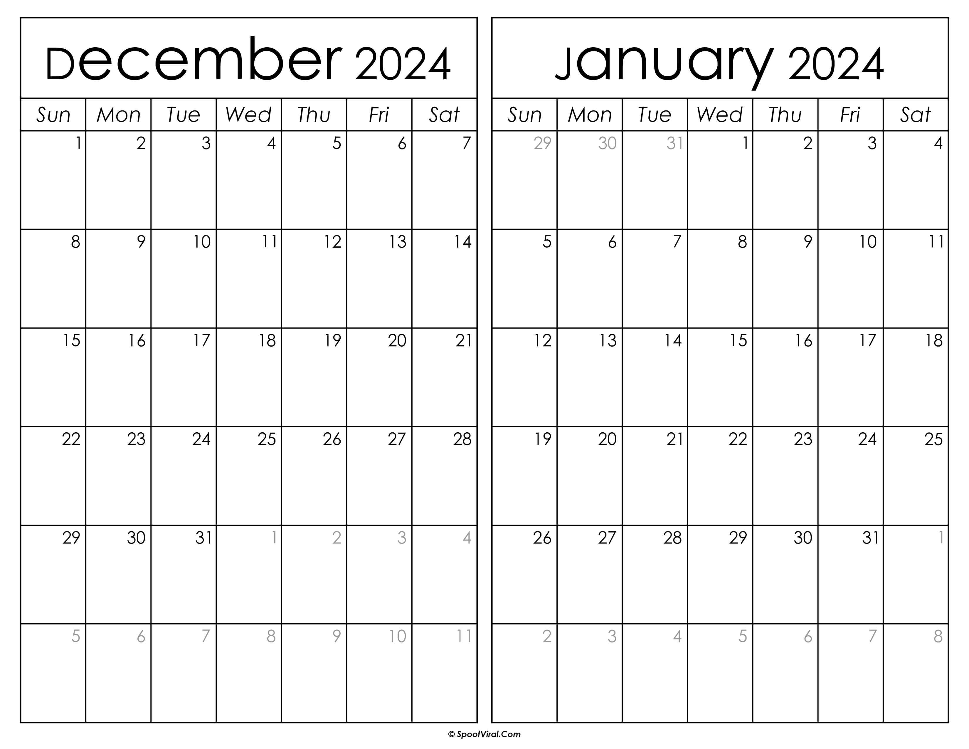 Printable December 2024 January 2025 Calendar