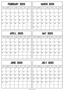 2025 February to July Calendar