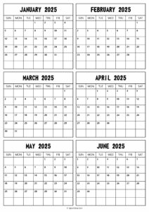 2025 January to June Calendar