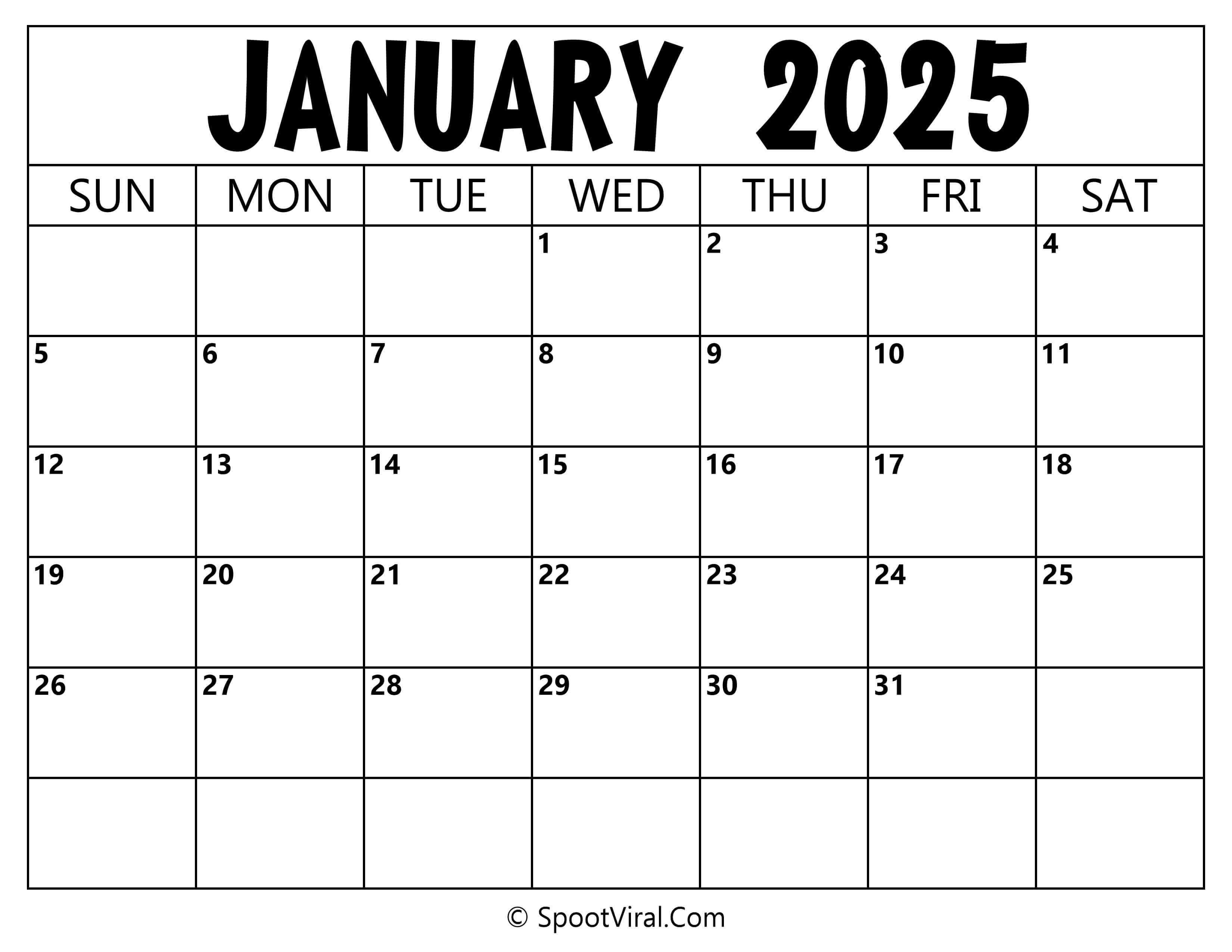 Blank Calendar January 2025