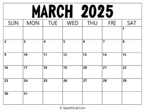 Blank Calendar March 2025