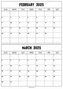 Calendar 2025 February March