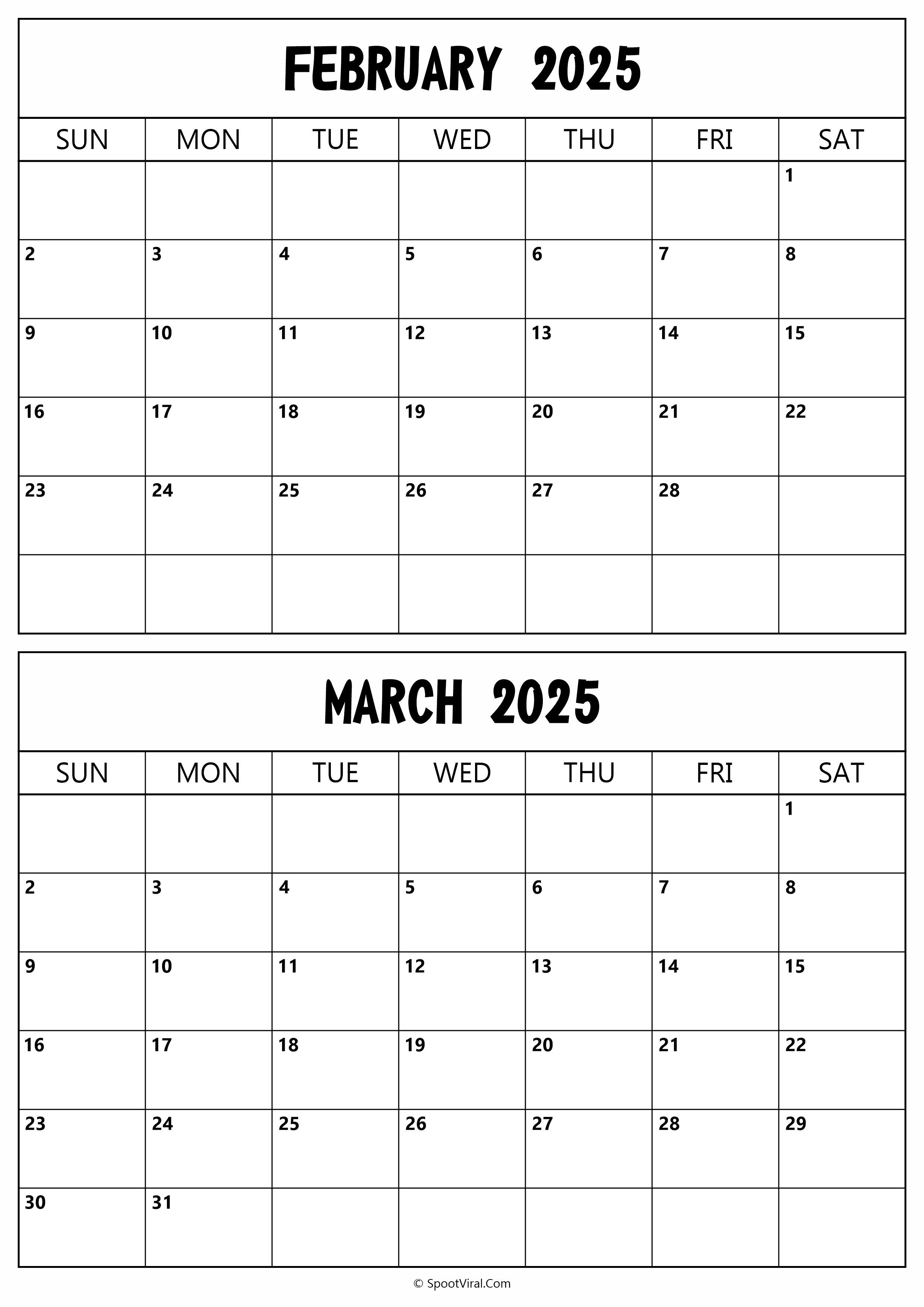 Calendar 2025 February March