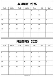 Calendar 2025 January February