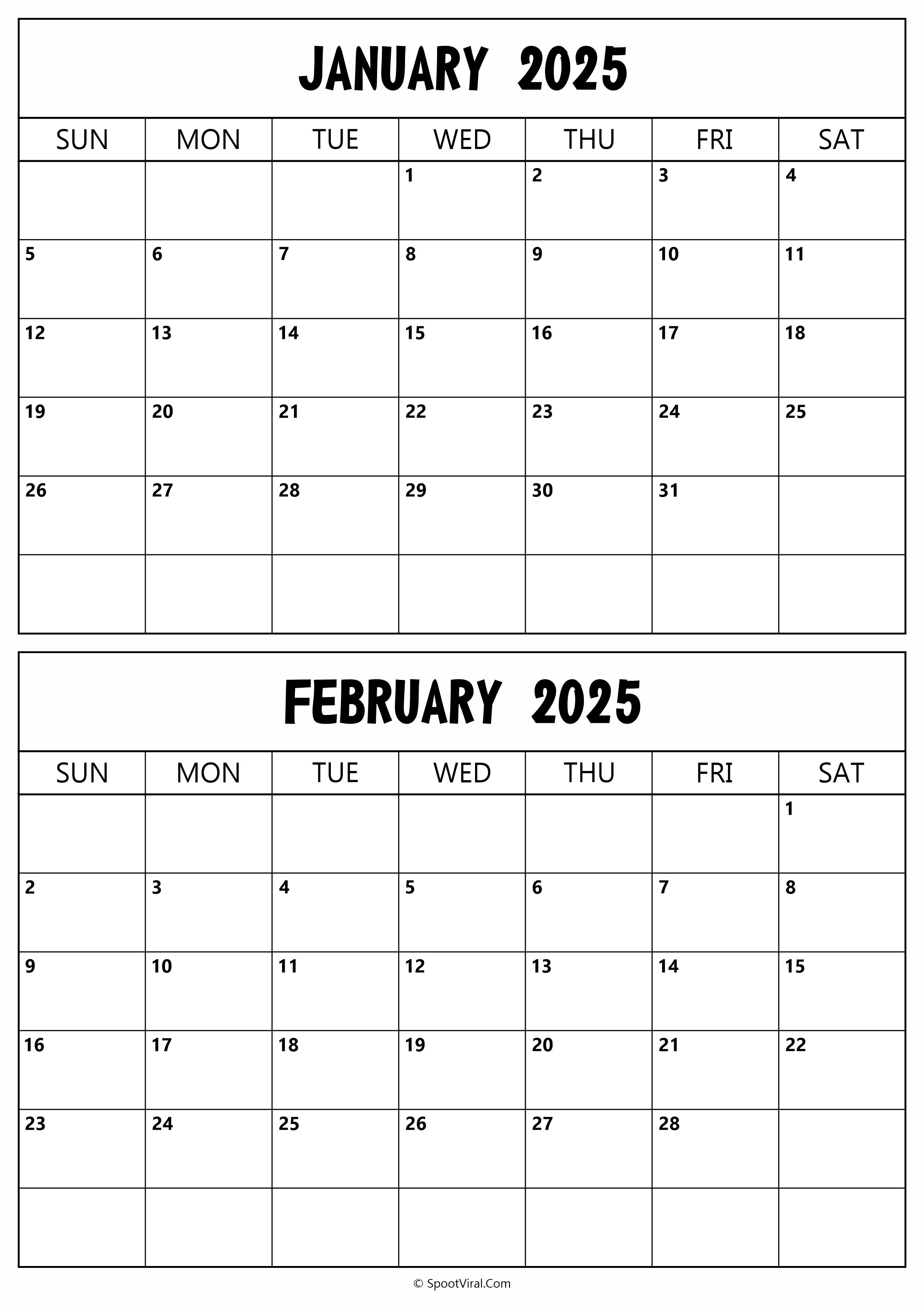 Calendar 2025 January February