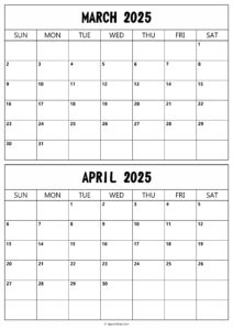 Calendar 2025 March April