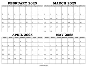 Calendar February to May 2025