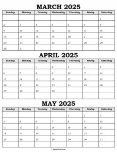 Calendar March April May 2025