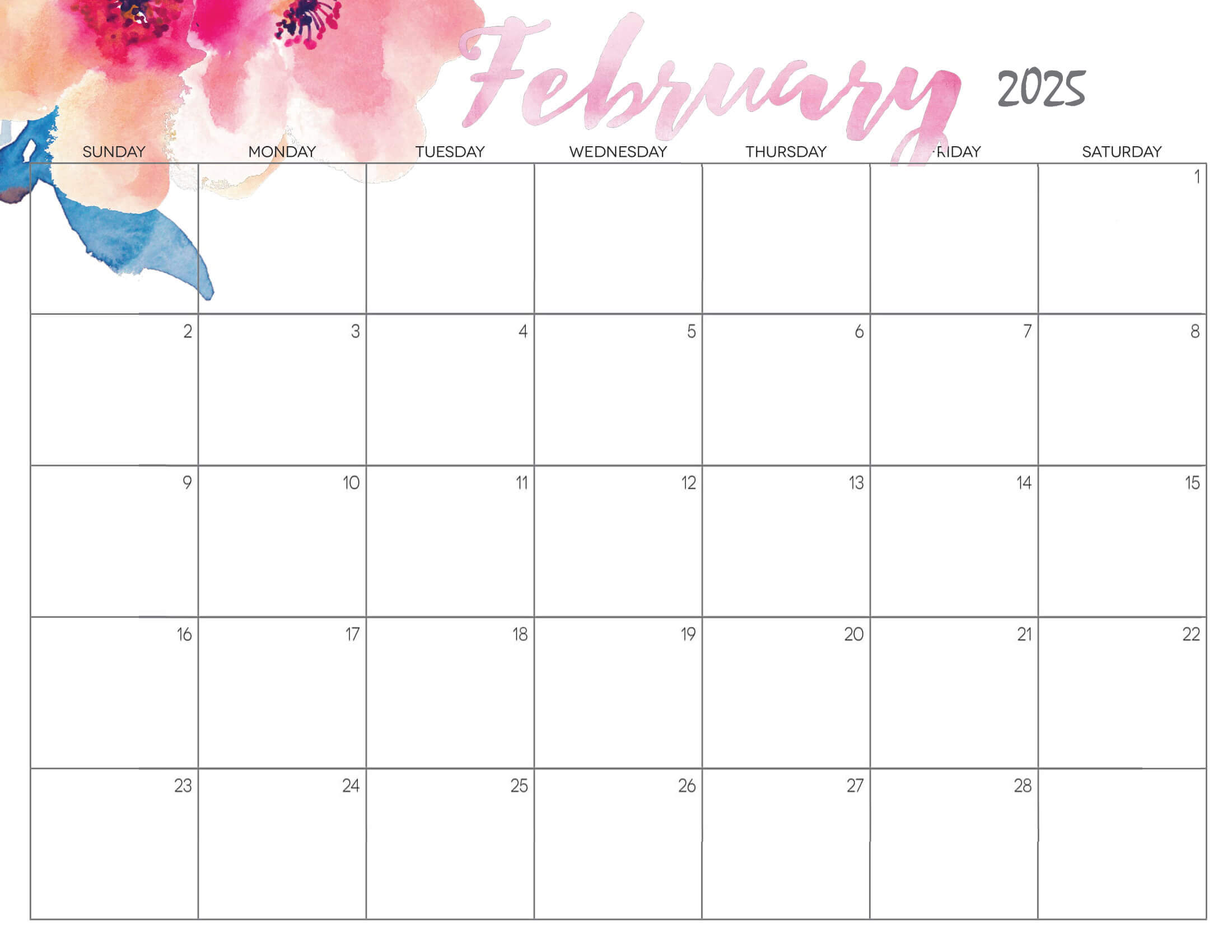 Cute February Calendar 2025 Printable