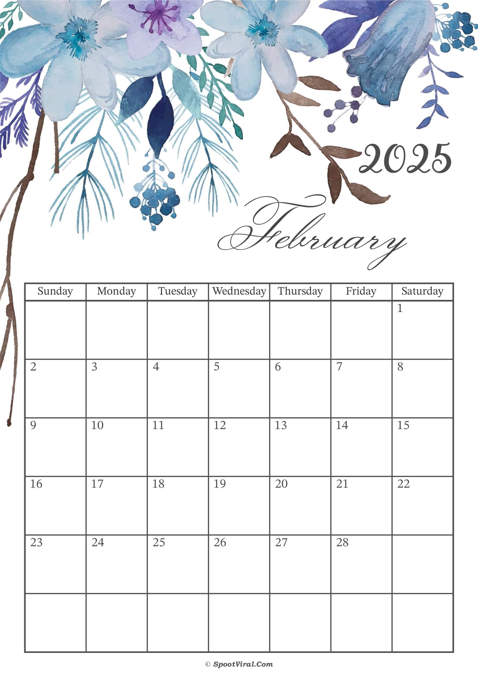 February 2025 Calendar Floral