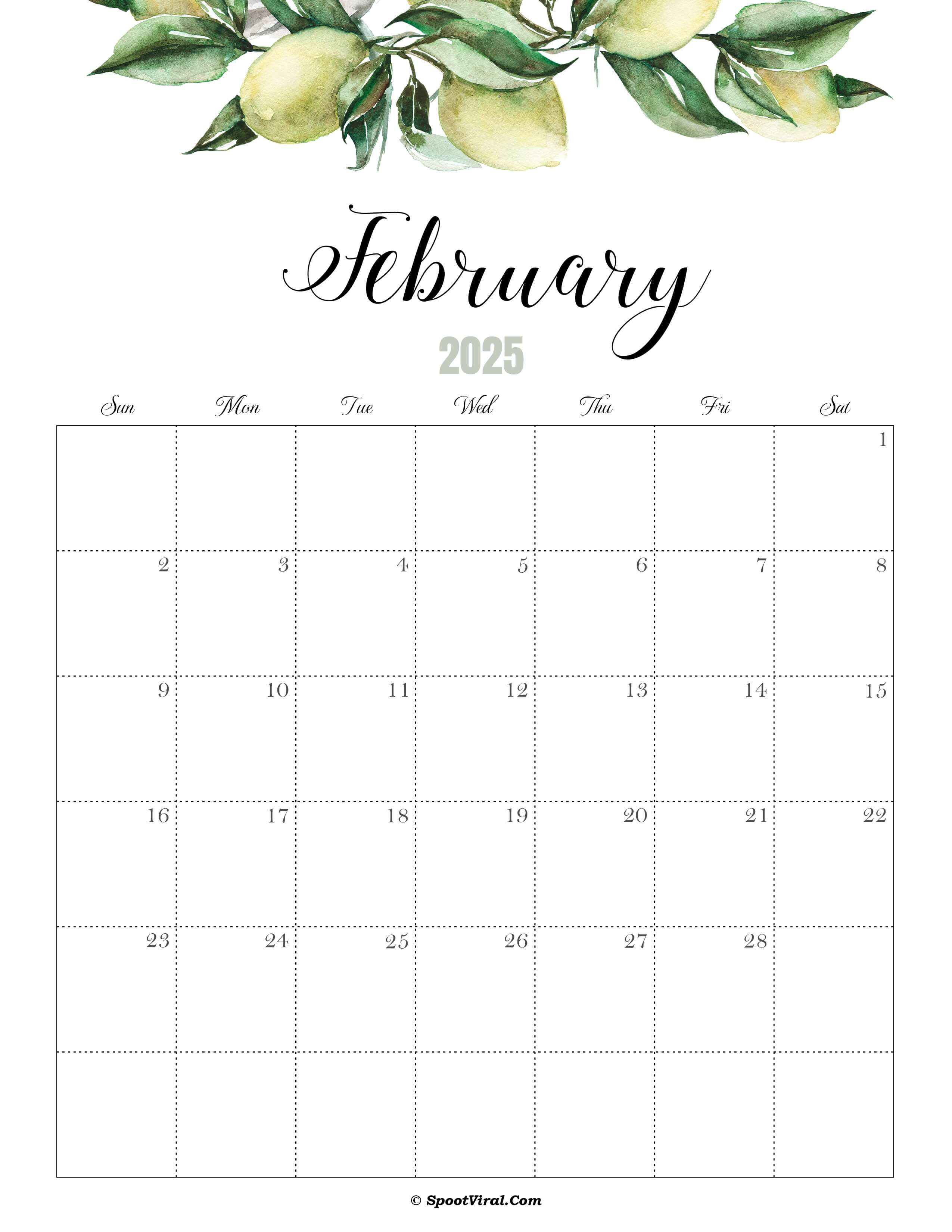 February Calendar 2025 Cute