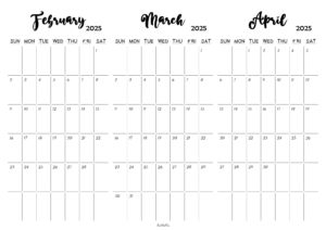 February March April 2025 Calendar